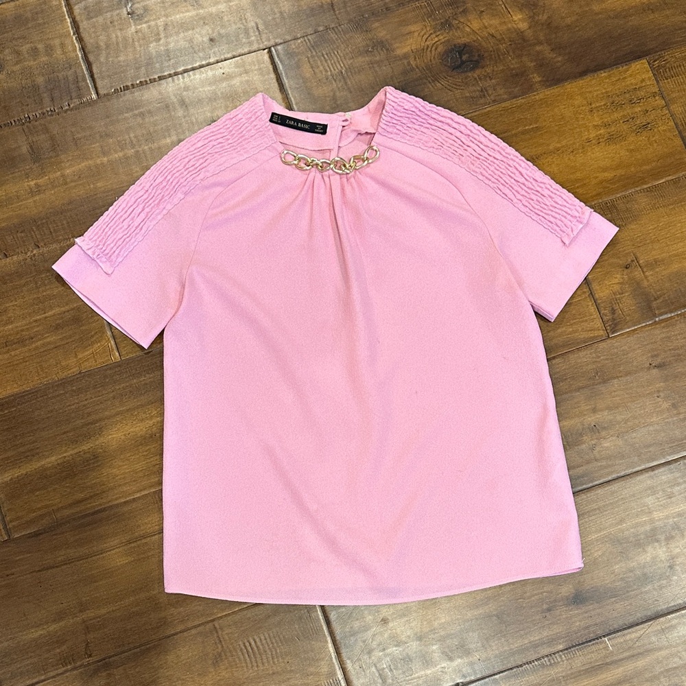 Zara Pink Blouse with Gold Chain Accent